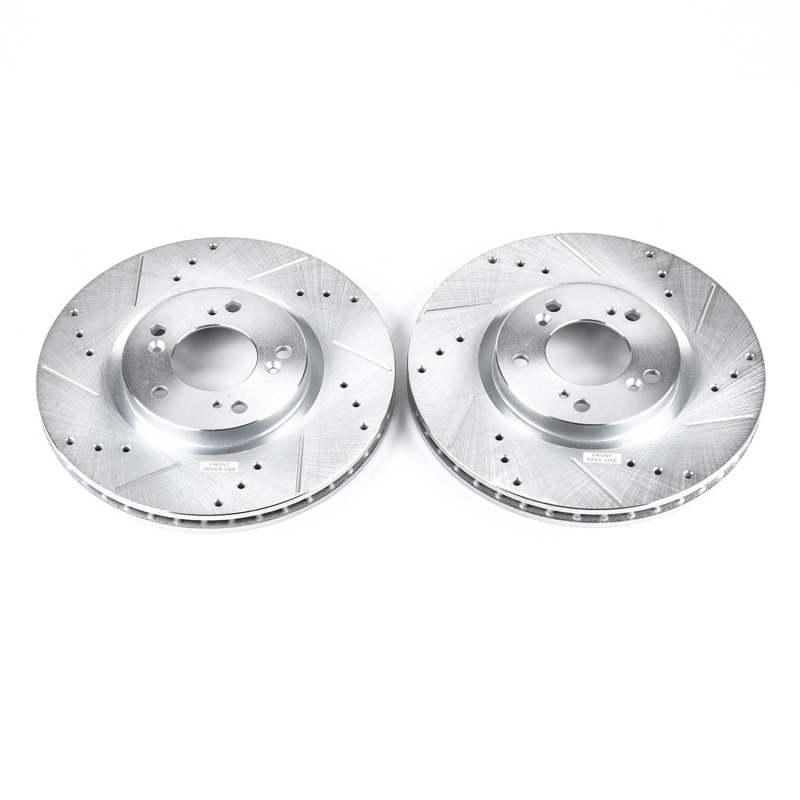 Honda S2000 Brake Rotors (2) - Front - PowerStop - Evolution Drilled & Slotted - Silver - `00-`09
