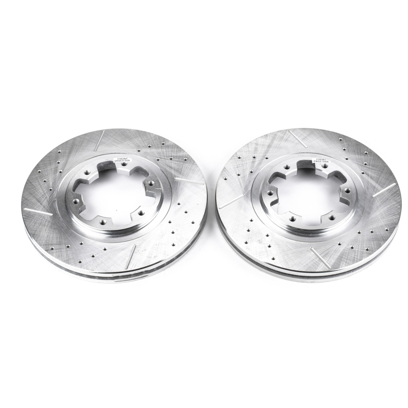 Infiniti QX4 Brake Rotors (2) - Front - PowerStop - Evolution Drilled & Slotted - Silver - `97-`03