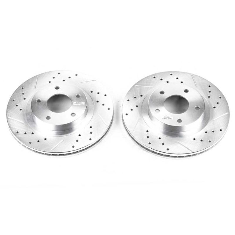 Infiniti I35 Brake Rotors (2) - Front - PowerStop - Evolution Drilled & Slotted - Silver - `02-`04