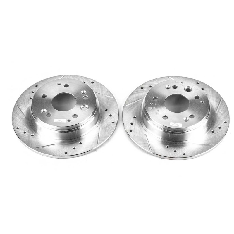 Acura TL Brake Rotors (2) - Rear - PowerStop - Evolution Drilled & Slotted - Silver - `99-`03