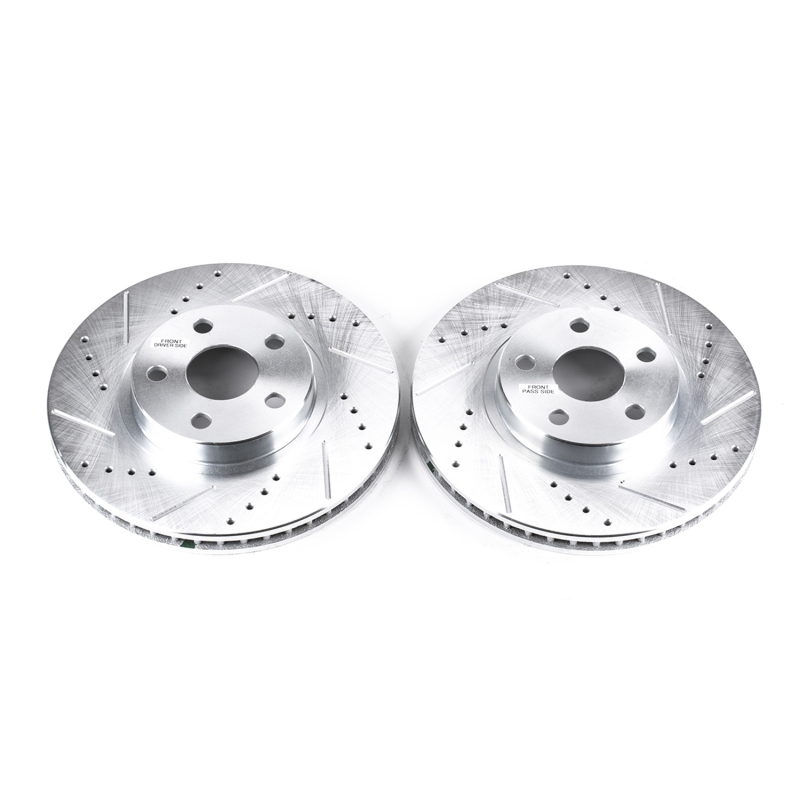 Pontiac Vibe Brake Rotors (2) - Front - PowerStop - Evolution Drilled & Slotted - Silver - `03-`08