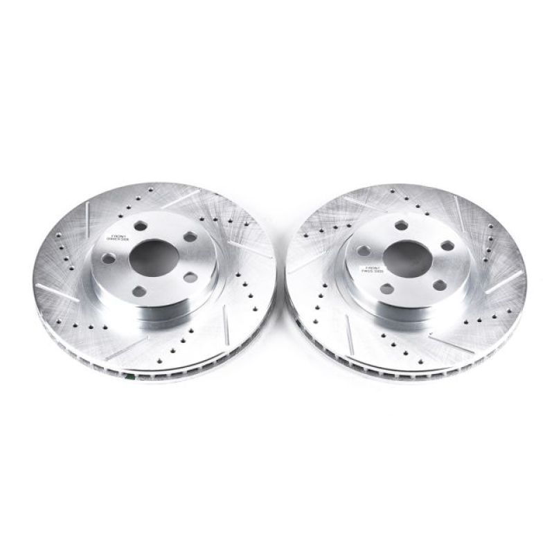 Pontiac Vibe Brake Rotors (2) - Front - PowerStop - Evolution Drilled & Slotted - Silver - `03-`08