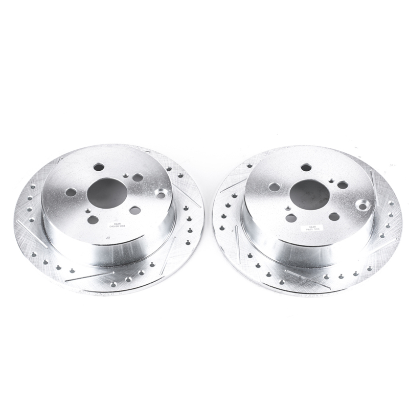 Pontiac Vibe Brake Rotors (2) - Rear - PowerStop - Evolution Drilled & Slotted - Silver - `03-`06