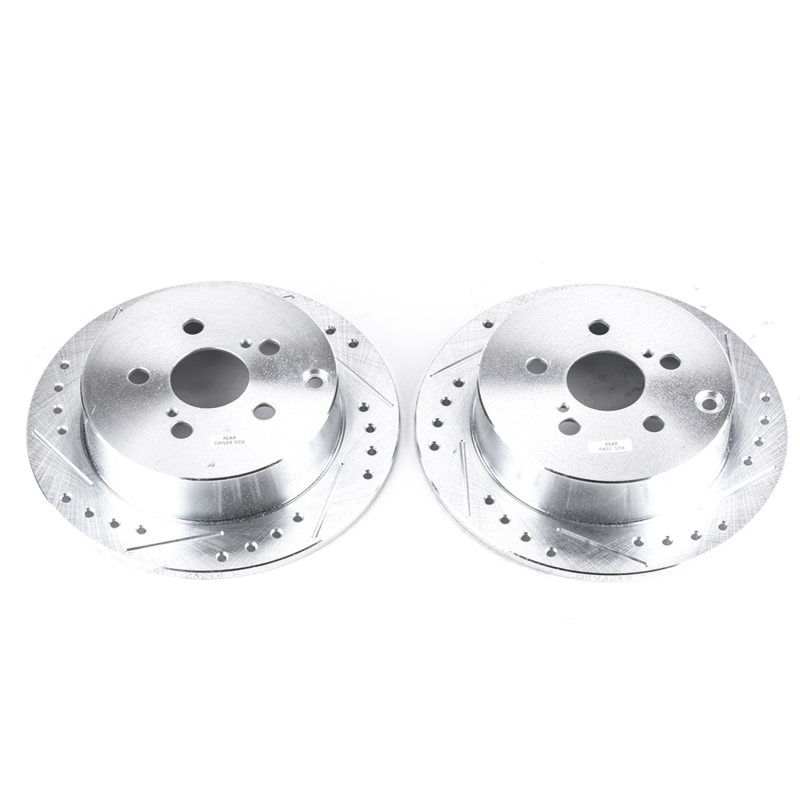 Pontiac Vibe Brake Rotors (2) - Rear - PowerStop - Evolution Drilled & Slotted - Silver - `03-`06