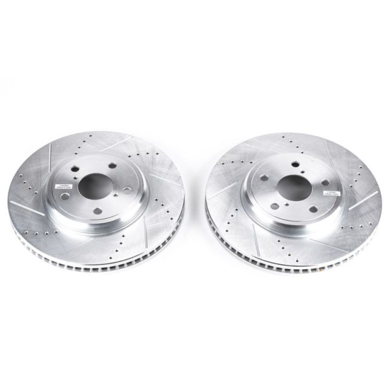 Lexus LS430 Brake Rotors (2) - Front - PowerStop - Evolution Drilled & Slotted - Silver - `01-`06