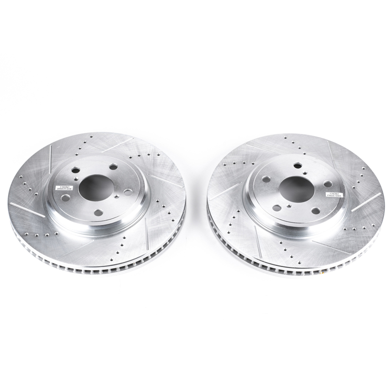 Lexus LS430 Brake Rotors (2) - Front - PowerStop - Evolution Drilled & Slotted - Silver - `01-`06