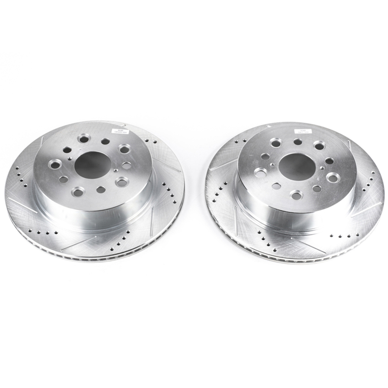 Lexus LS430 Brake Rotors (2) - Rear - PowerStop - Evolution Drilled & Slotted - Silver - `01-`06