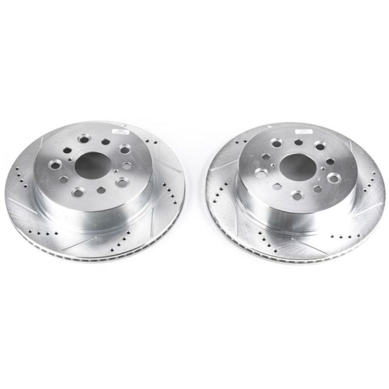 Lexus LS430 Brake Rotors (2) - Rear - PowerStop - Evolution Drilled & Slotted - Silver - `01-`06