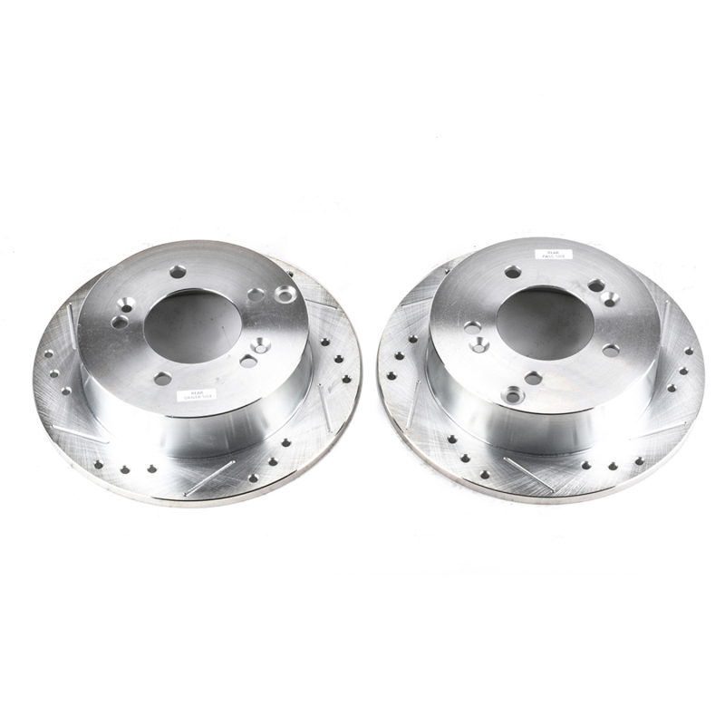 Hyundai Sonata Brake Rotors (2) - Rear - PowerStop - Evolution Drilled & Slotted - Silver - `06-`10