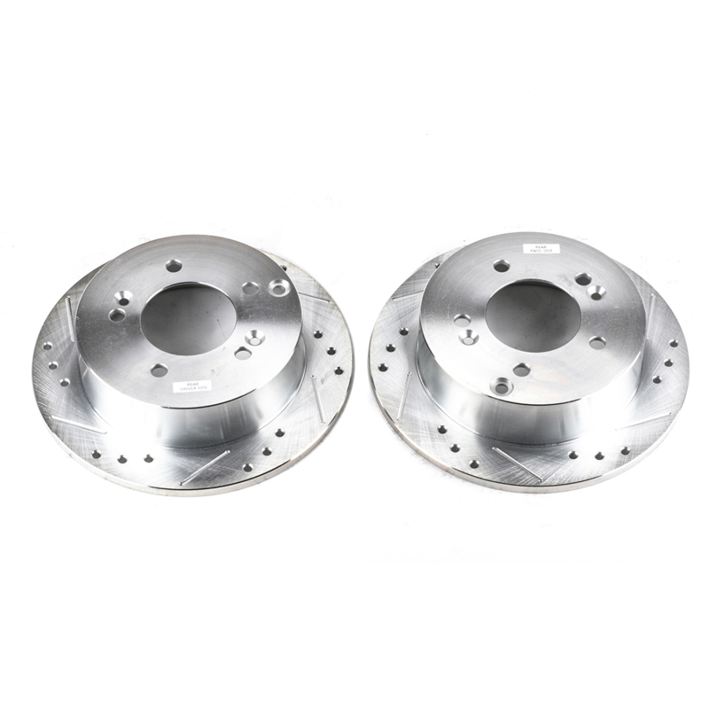 Hyundai Sonata Brake Rotors (2) - Rear - PowerStop - Evolution Drilled & Slotted - Silver - `06-`10