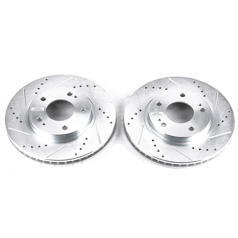Mitsubishi Galant Brake Rotor (2) - Front - PowerStop - Evolution Drilled & Slotted - Silver - `00-`12