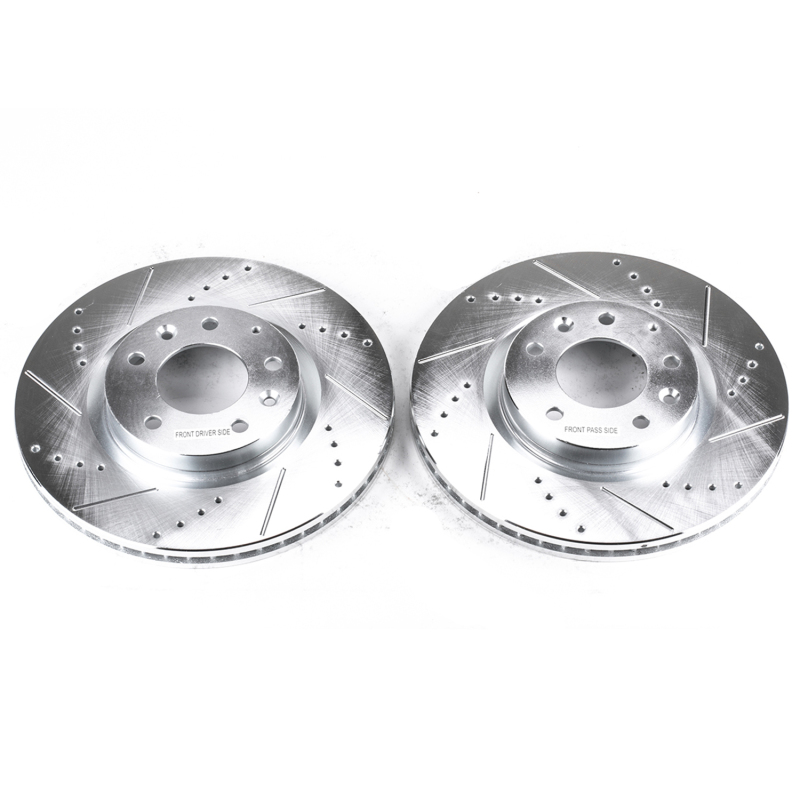 Mazda RX-8 Brake Rotors (2) - Front - PowerStop - Evolution Drilled & Slotted - Silver - `04-`08