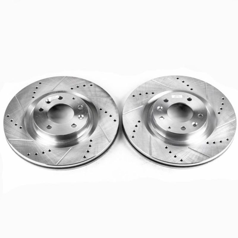 Mazda RX-8 Brake Rotors (2) - Front - PowerStop - Evolution Drilled & Slotted - Silver - `04-`11