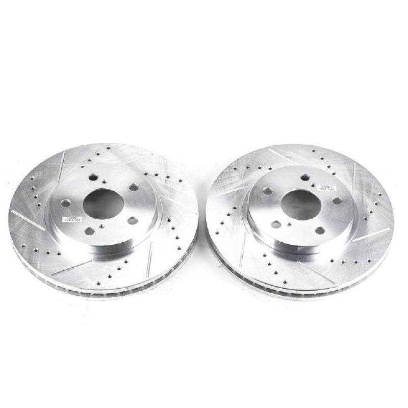 Lexus ES300 Brake Rotors (2) - Front - PowerStop - Evolution Drilled & Slotted - Silver - 2002
