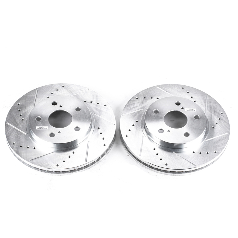 Lexus ES300 Brake Rotors (2) - Front - PowerStop - Evolution Drilled & Slotted - Silver - 2002