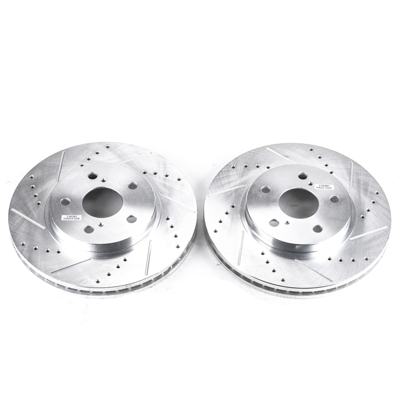 Lexus ES300 Brake Rotors (2) - Front - PowerStop - Evolution Drilled & Slotted - Silver - 2002