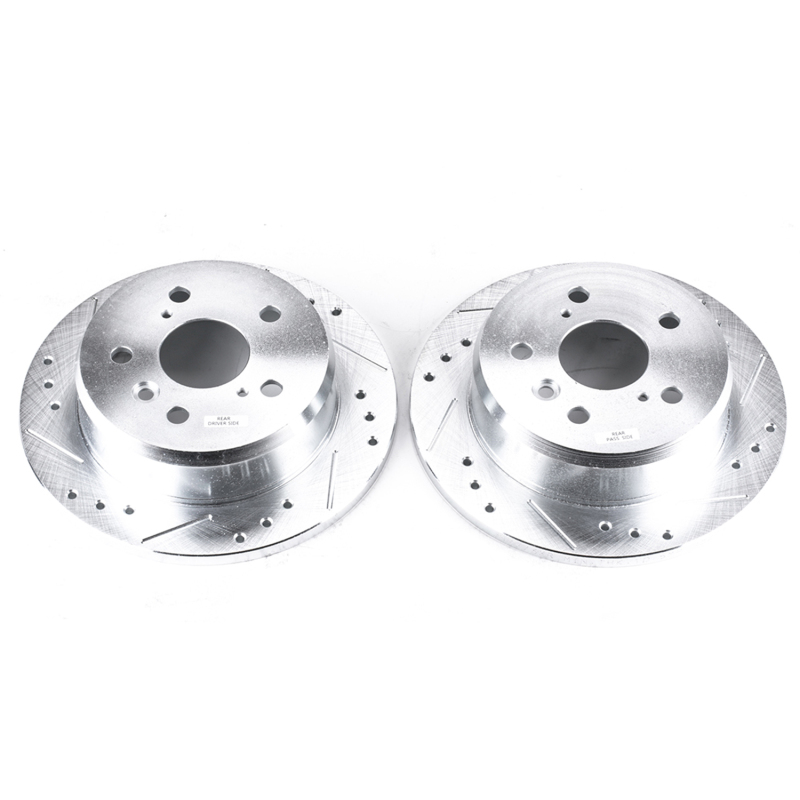 Lexus ES300 Brake Rotors (2) - Rear - PowerStop - Evolution Drilled & Slotted - Silver - `02-`03