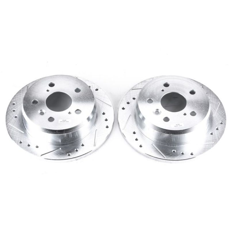 Lexus ES300 Brake Rotors (2) - Rear - PowerStop - Evolution Drilled & Slotted - Silver - `02-`03