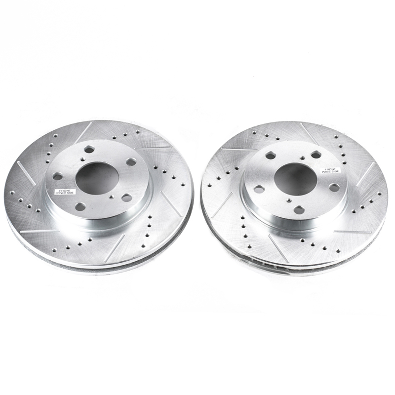 Toyota RAV4 Brake Rotors (2) - Front - PowerStop - Evolution Drilled & Slotted Rotors - Silver - `01-`05