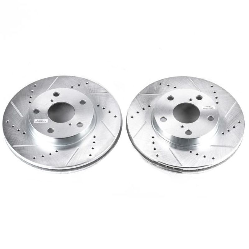 Toyota RAV4 Brake Rotors (2) - Front - PowerStop - Evolution Drilled & Slotted Rotors - Silver - `01-`05
