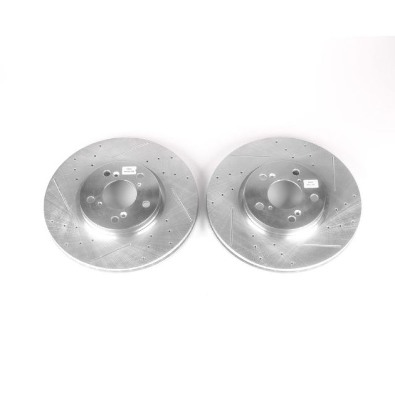 Honda Ridgeline Brake Rotors (2) - Front - PowerStop - Evolution Drilled & Slotted - Silver - `06-`14
