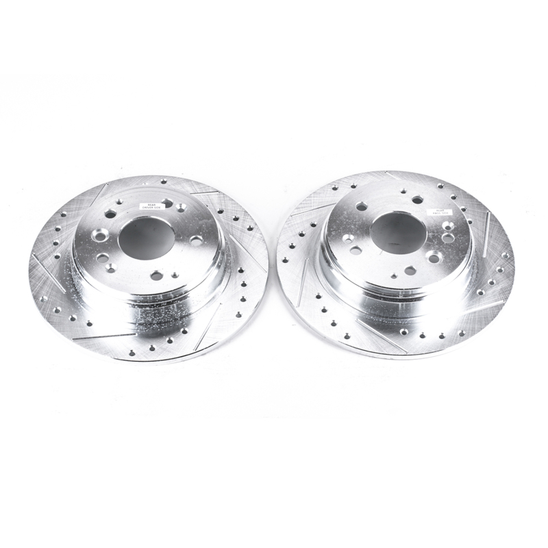Acura TL Brake Rotors (2) - Rear - PowerStop - Evolution Drilled & Slotted - Silver - `04-`08