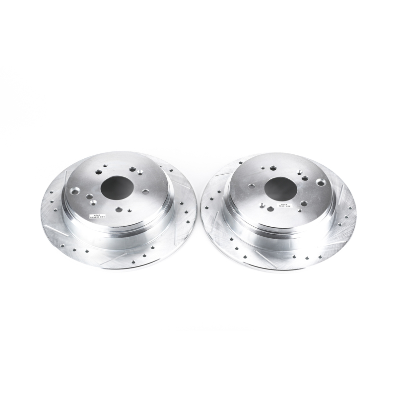 Honda Odyssey Brake Rotors (2) - Rear - PowerStop - Evolution Drilled & Slotted - Silver - `02-`04