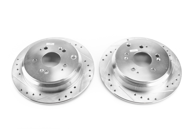 Honda Odyssey Brake Rotors (2) - Rear - PowerStop - Evolution Drilled & Slotted - Silver - `05-`10