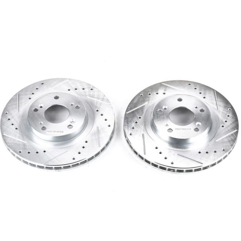 Honda CR-V Brake Rotors (2) - Front - PowerStop - Evolution Drilled & Slotted - Silver - `05-`06 Honda CR-V Brake Rotors (2) - Front - PowerStop - Evolution Drilled & Slotted - Silver - `05-`06