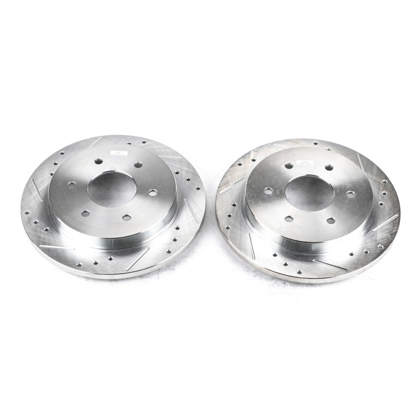 Infiniti QX56 Brake Rotors (2) - Rear - PowerStop - Evolution Drilled & Slotted - Silver - `04-`10