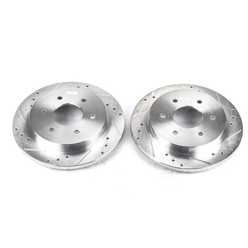 Infiniti QX56 Brake Rotors (2) - Rear - PowerStop - Evolution Drilled & Slotted - Silver - `04-`10