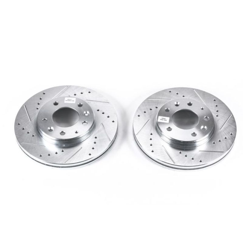 Mazda 6 Brake Rotors (2) - Front - PowerStop - Evolution Drilled & Slotted - Silver - `03-`05