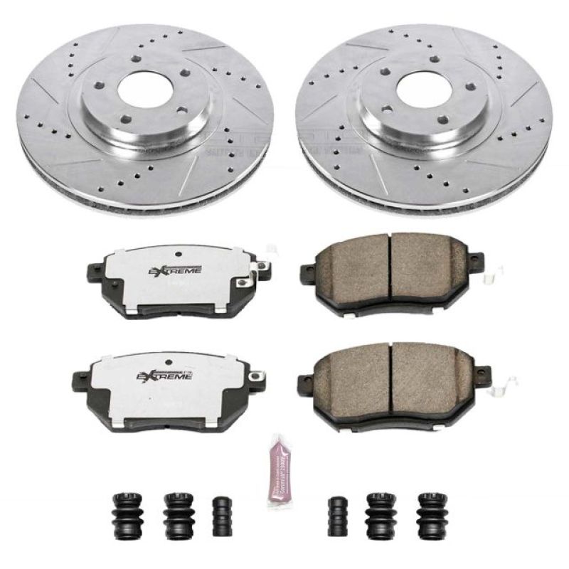 Infiniti FX35 Brake Kit - Front - PowerStop - Drilled & Slotted Rotors + Carbon-Fiber Ceramic Pads - `03-`05