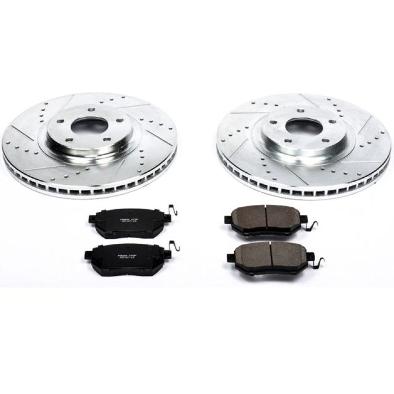 Infiniti FX35 Brake Kit - Front - PowerStop - Drilled & Slotted Rotors + Carbon-Fiber Ceramic Pads - `03-`05