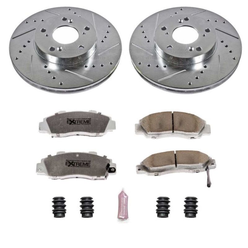 Honda Accord Brake Kit - Front - PowerStop - Drilled & Slotted Rotors + Carbon-Fiber Ceramic Pads - `98-`02