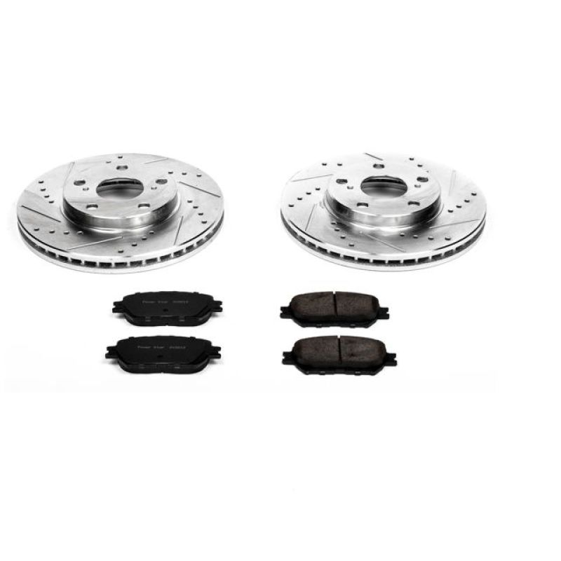 Toyota Camry Brake Kit - Front - PowerStop - Drilled & Slotted Rotors + Carbon-Fiber Ceramic Pads - `02-`06