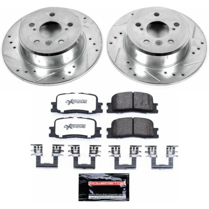 Toyota Highlander Brake Kit - Rear - PowerStop - Drilled & Slotted Rotors + Carbon-Fiber Ceramic Pads - `01-`03