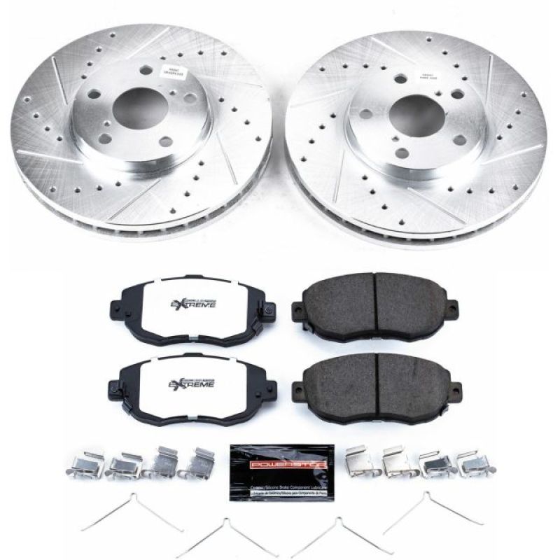 Lexus GS300 Brake Kit - Front - PowerStop - Z26 Street Warrior + Drilled & Slotted Rotors + Carbon-Fiber Ceramic Pads - `93-`05