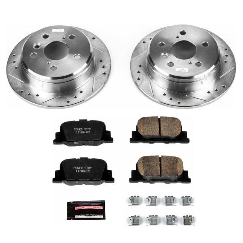 Lexus ES300 Brake Kit - Rear - PowerStop - Drilled & Slotted Rotors + Carbon-Fiber Ceramic Pads - `00-`01