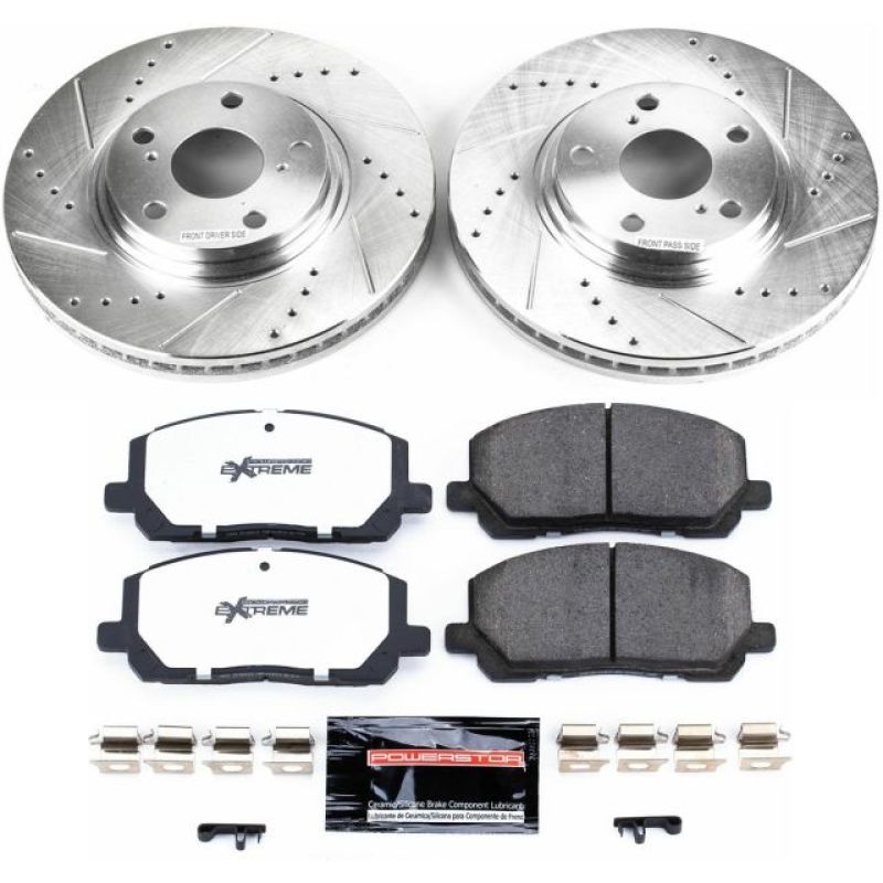 Toyota Highlander Brake Kit - Front - PowerStop - Z36 Truck & Tow, Drilled & Slotted Rotors + Carbon-Fiber Ceramic Pads - `01-`07