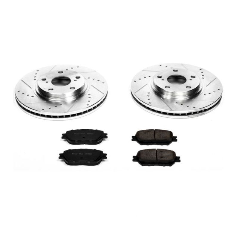 Toyota Camry Brake Kit - Front - PowerStop - Drilled & Slotted Rotors + Carbon-Fiber Ceramic Pads - `02-`04