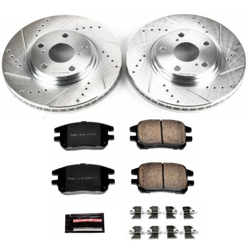 Lexus RX300 Brake Kit - Front - PowerStop - Drilled & Slotted Rotors + Carbon-Fiber Ceramic Pads - `02-`03