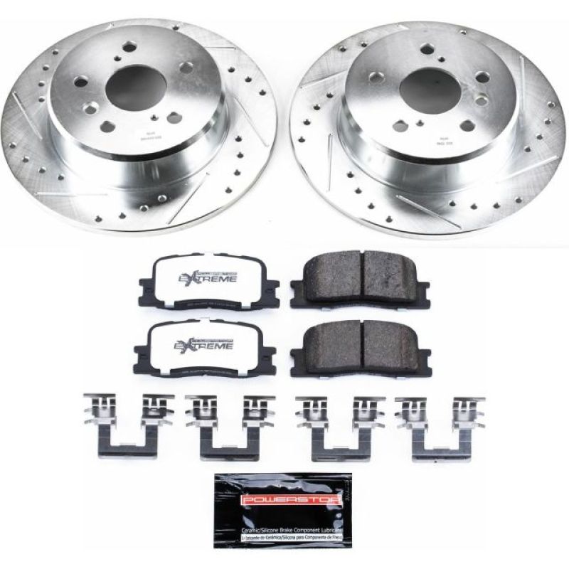 Toyota Highlander Brake Kit - Rear - PowerStop - Drilled & Slotted Rotors + Carbon-Fiber Ceramic Pads - `01-`03