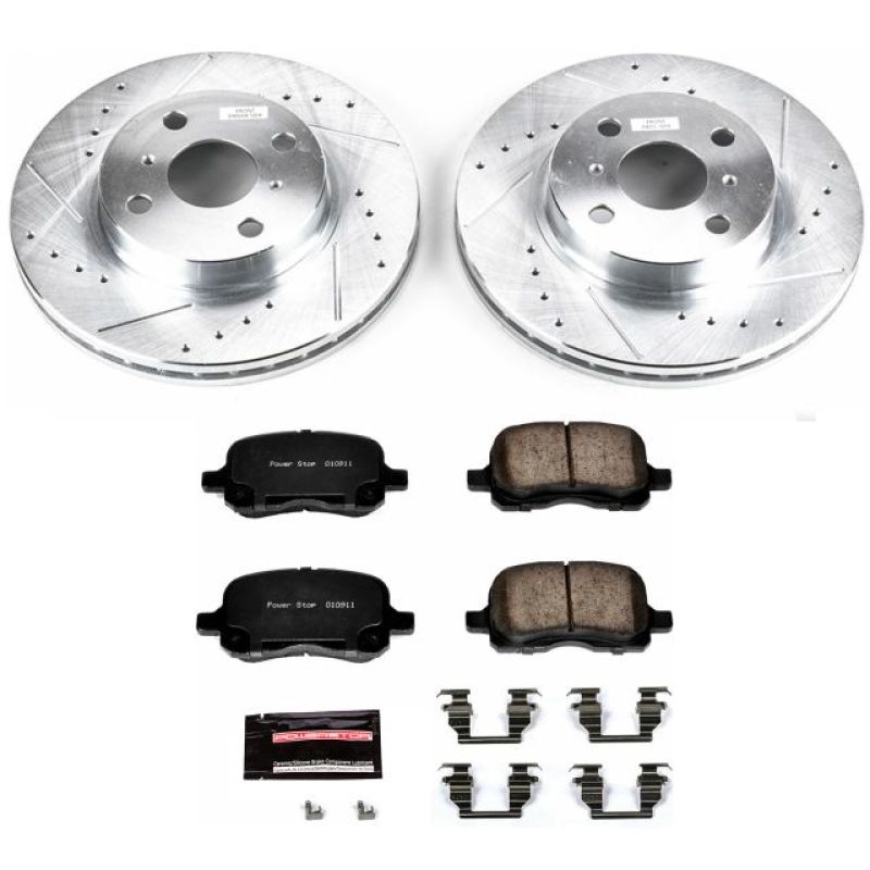 Chevrolet Prizm Brake Kit - Front - PowerStop - Drilled & Slotted Rotors + Carbon-Fiber Ceramic Pads - `98-`02