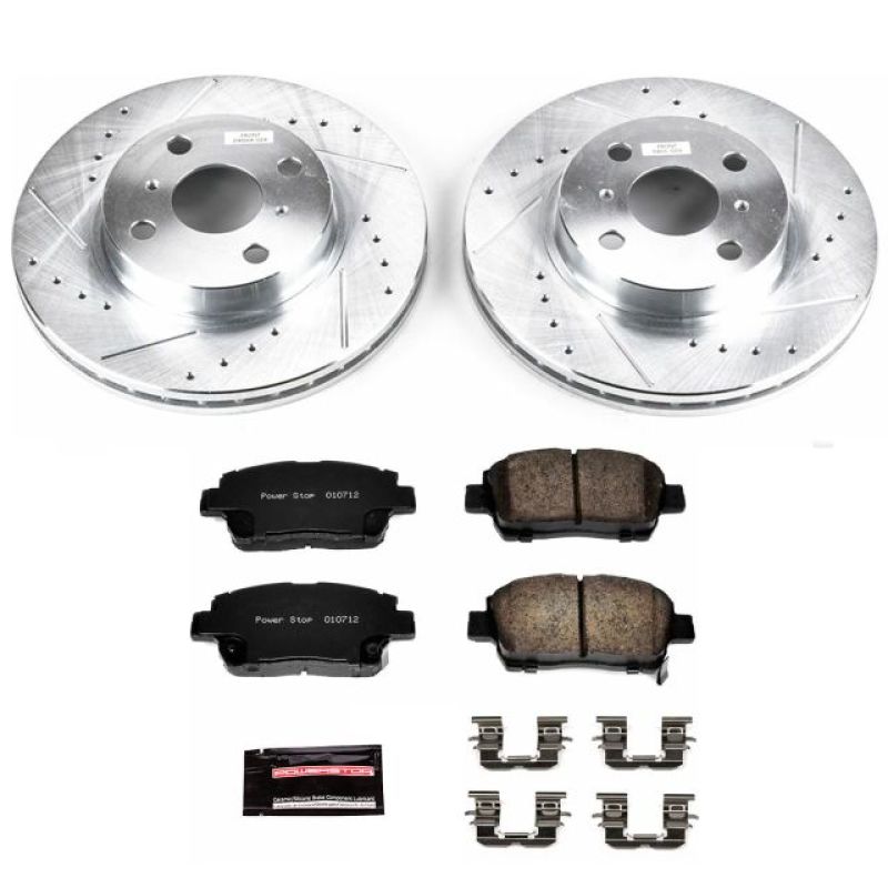 Toyota Prius Brake Kit - Front - PowerStop - Drilled & Slotted Rotors + Carbon-Fiber Ceramic Pads - `01-`03