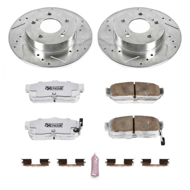Infiniti I30 Brake Kit - Rear - PowerStop - Z26 Street Warrior, Drilled & Slotted Rotors + Carbon-Fiber Ceramic Pads - `96-`01