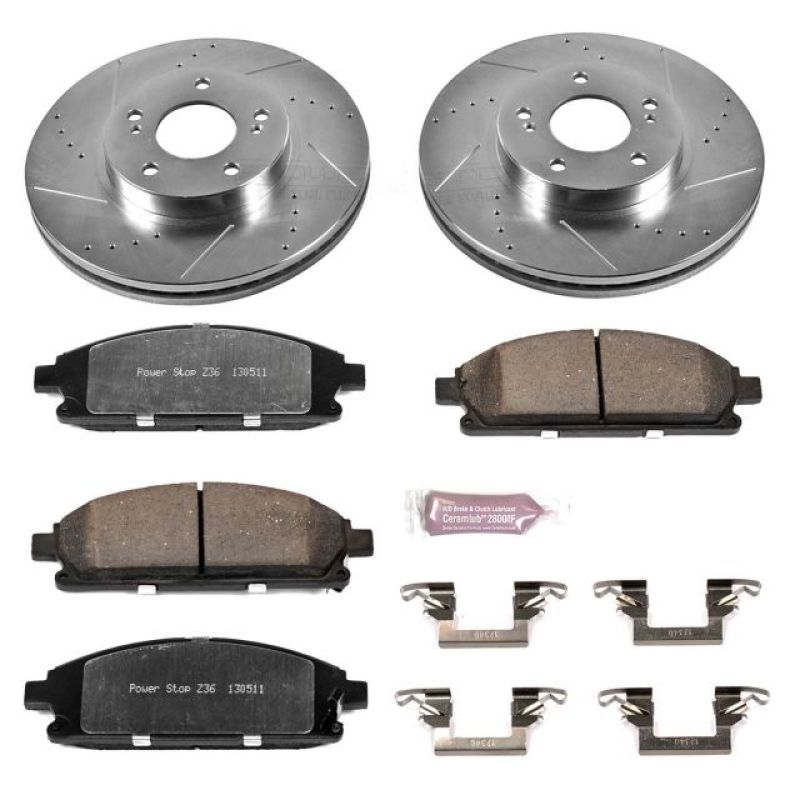 Infiniti Q45 Brake Kit - Front - PowerStop - Drilled & Slotted Rotors + Carbon-Fiber Ceramic Pads - `97-`01