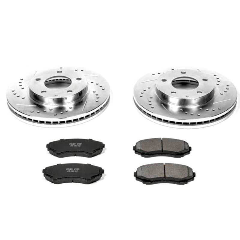 Mazda MPV Brake Kit - Front - PowerStop - Drilled & Slotted Rotors + Carbon-Fiber Ceramic Pads - `00-`06