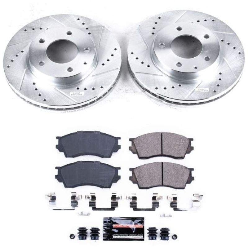 Mazda Millenia Brake Kit - Front - PowerStop - Drilled & Slotted Rotors + Carbon-Fiber Ceramic Pads - `95-`00