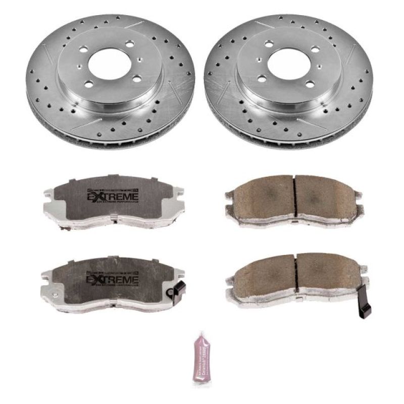 Mitsubishi Mirage Brake Kit - Front - PowerStop - Drilled & Slotted Rotors + Carbon-Fiber Ceramic Pads - `98-`02 Mitsubishi Mirage Brake Kit - Front - PowerStop - Drilled & Slotted Rotors + Carbon-Fiber Ceramic Pads - `98-`02